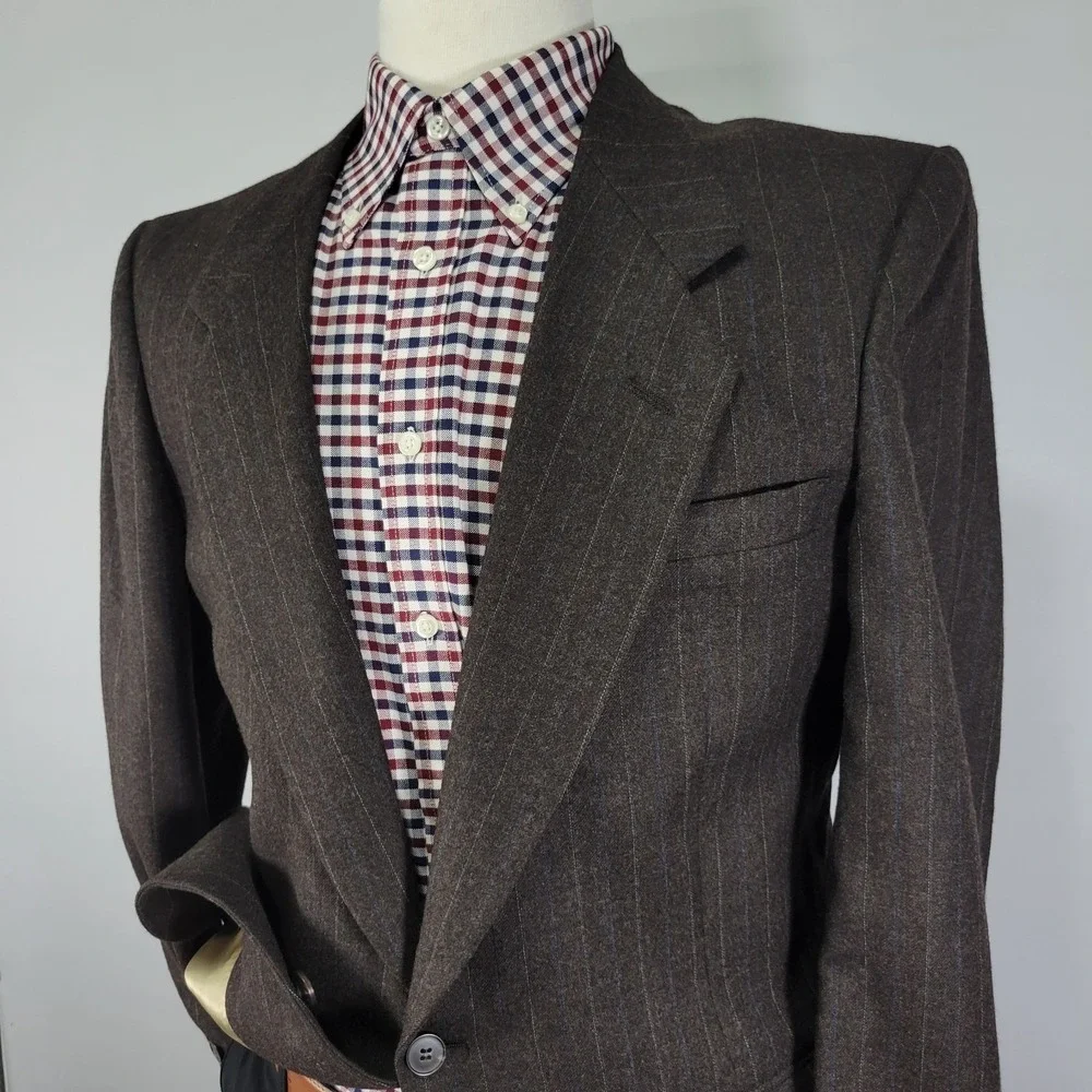 VTG Nino Cerruti Men's Sport Coat Blazer‎ Two Button Flannel Brown Striped 40R